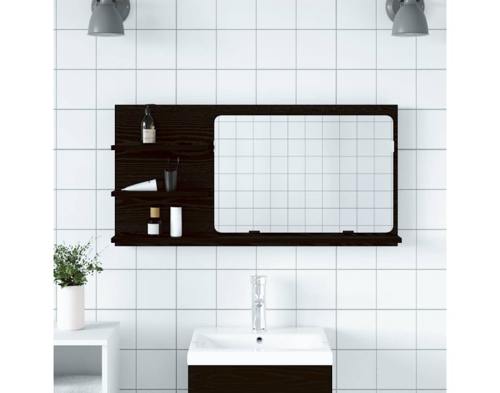 Sonata H Шкаф за баня с огледало, черен дъб, 90x11x45 см, инженерно дърво