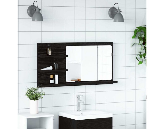 Sonata H Шкаф за баня с огледало, черен дъб, 90x11x45 см, инженерно дърво