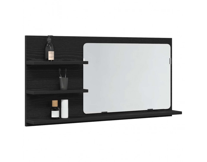 Sonata H Шкаф за баня с огледало, черен дъб, 90x11x45 см, инженерно дърво
