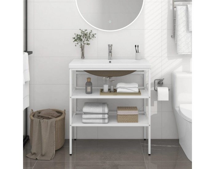 Sonata H Рамка за мивка за баня с вграден умивалник, бяла, желязна