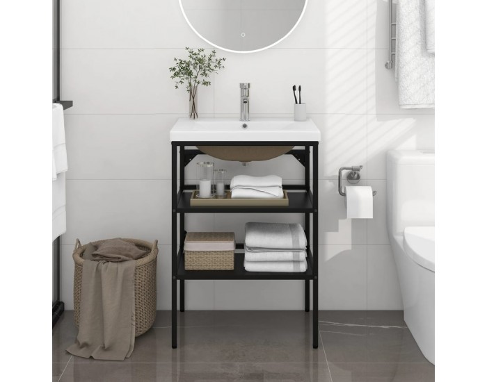 Sonata H Рамка за мивка за баня с вграден умивалник, черна, желязна