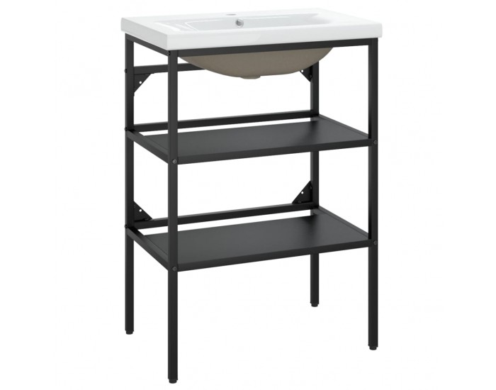 Sonata H Рамка за мивка за баня с вграден умивалник, черна, желязна