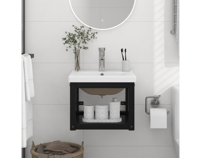 Sonata H Рамка за мивка за баня с вграден умивалник, черна, желязна