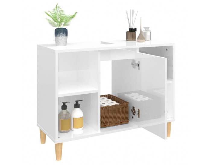 Sonata H Шкаф за мивка, бял гланц, 80x33x60 см, инженерно дърво