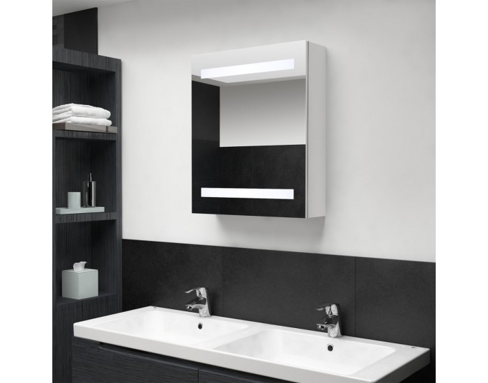 Sonata H LED шкаф с огледало за баня, сияйно бяло, 50x14x60 см