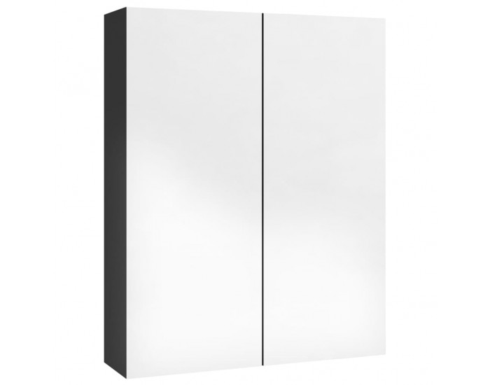 Sonata H Шкаф с огледало за баня, 60x15x75 см, МДФ, черен гланц