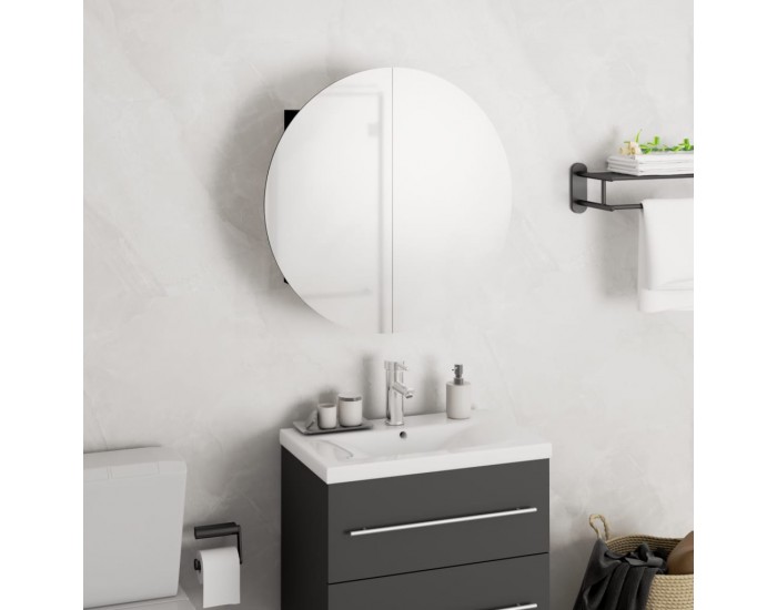 Sonata H Шкаф за баня с кръгло огледало и LED, черен, 40x40x17,5 см