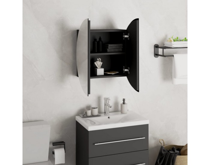 Sonata H Шкаф за баня с кръгло огледало и LED, черен, 40x40x17,5 см