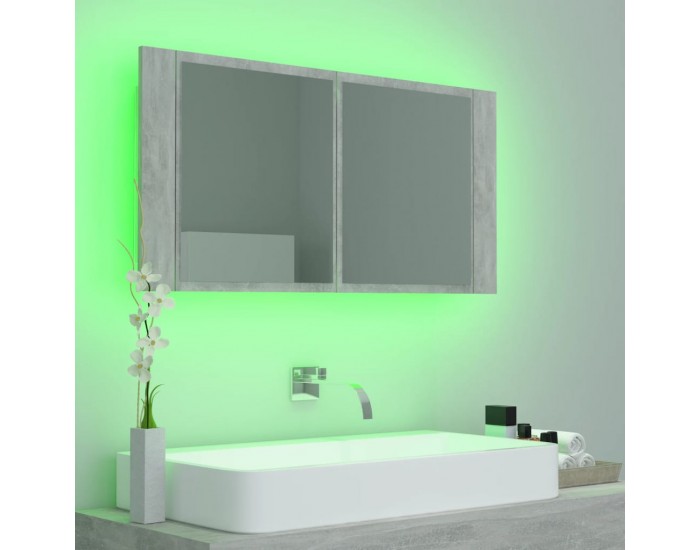 Sonata H LED шкаф с огледало за баня, бетонно сив, 90x12x45 см, акрил