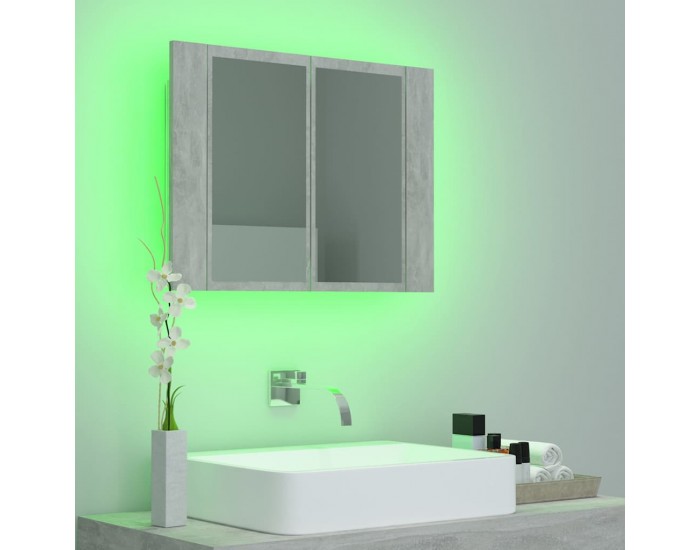 Sonata H LED шкаф с огледало за баня, бетонно сив, 60x12x45 см, акрил