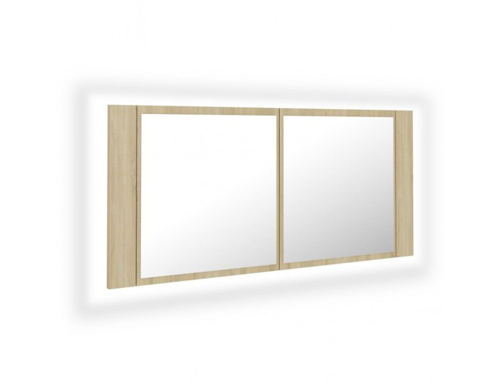 Sonata H Шкаф с LED огледало за баня, дъб сонома, 100x12x45 см, акрил