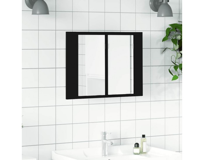 Sonata H Шкаф с LED огледало за баня, черно, 60x12x45 см, акрил