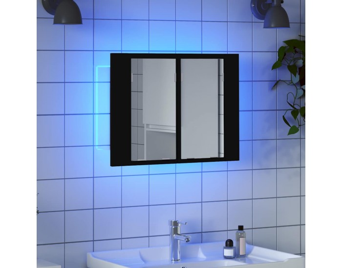 Sonata H Шкаф с LED огледало за баня, черно, 60x12x45 см, акрил