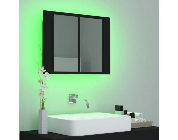 Sonata H Шкаф с LED огледало за баня, черно, 60x12x45 см, акрил