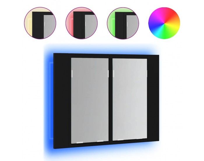 Sonata H Шкаф с LED огледало за баня, черно, 60x12x45 см, акрил