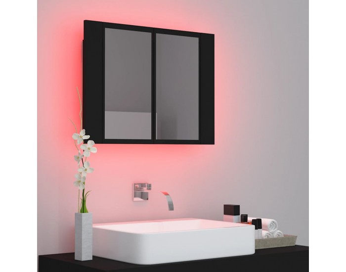 Sonata H Шкаф с LED огледало за баня, черно, 60x12x45 см, акрил