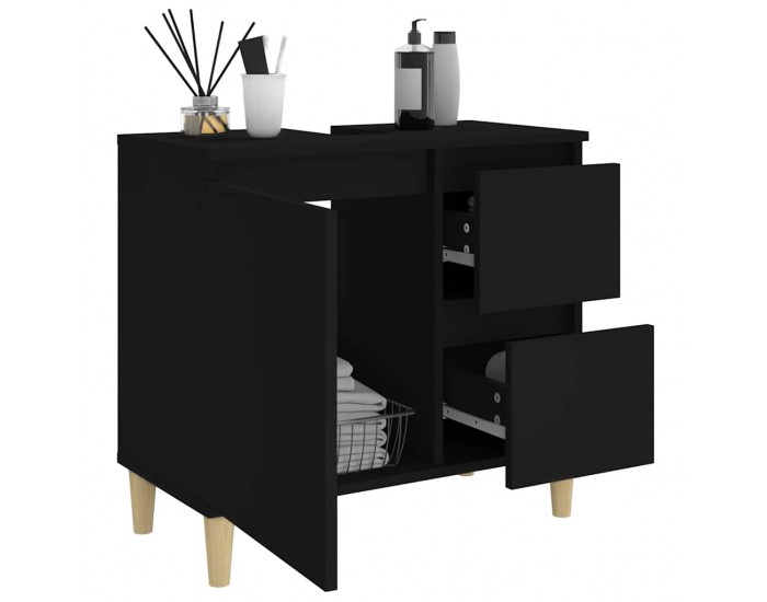 Sonata H Шкаф за баня, черен, 65x33x60 см, инженерно дърво