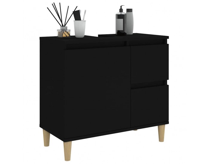 Sonata H Шкаф за баня, черен, 65x33x60 см, инженерно дърво