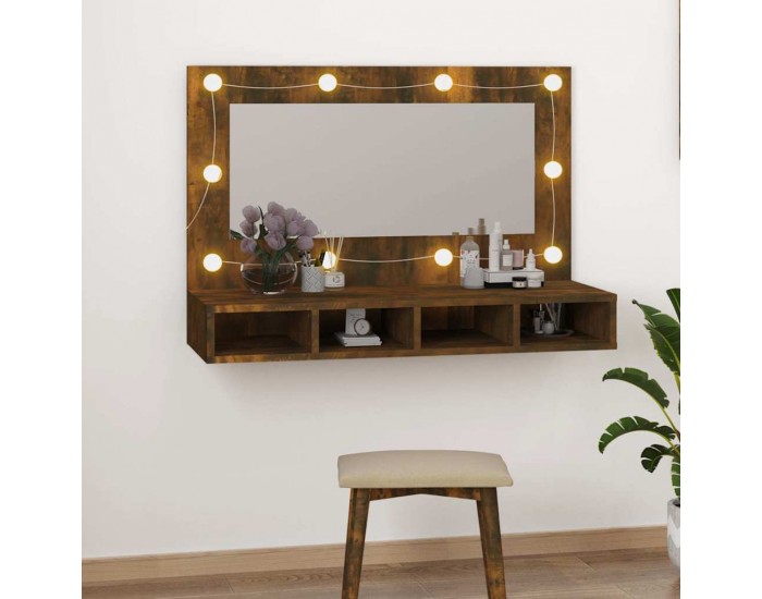 Sonata H Огледален шкаф с LED, опушен дъб, 90x31,5x62 см