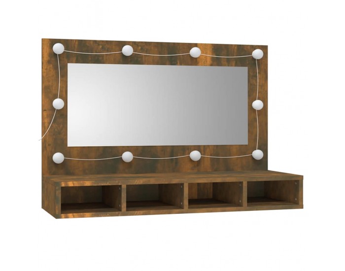 Sonata H Огледален шкаф с LED, опушен дъб, 90x31,5x62 см