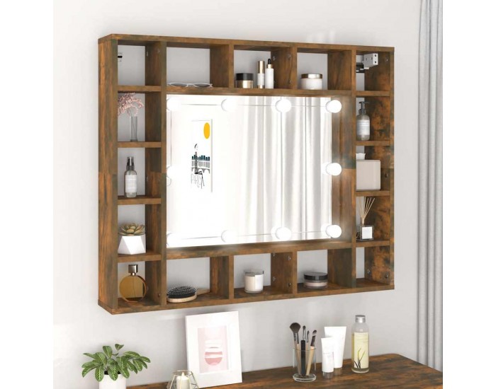 Sonata H Огледален шкаф с LED, опушен дъб, 91x15x76,5 см