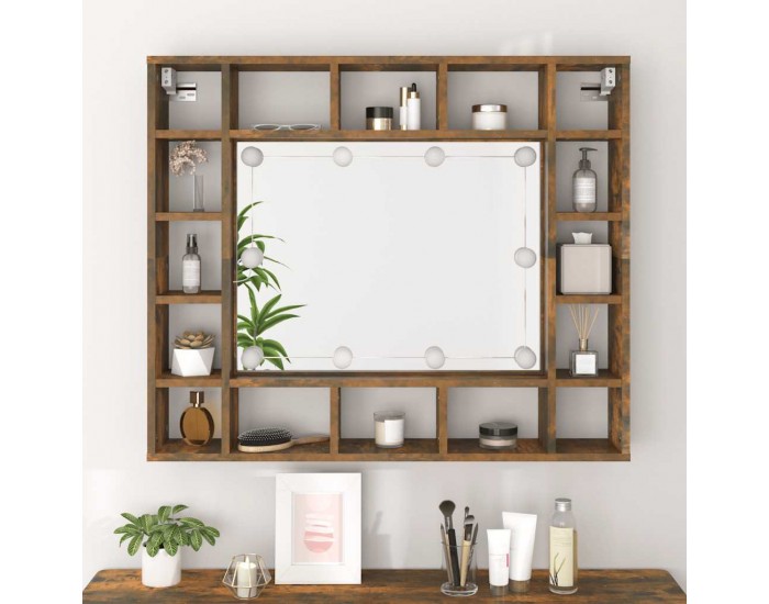 Sonata H Огледален шкаф с LED, опушен дъб, 91x15x76,5 см