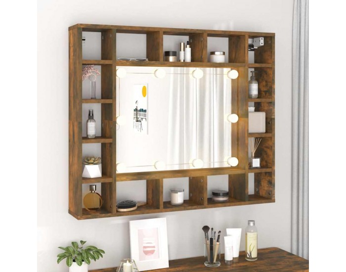 Sonata H Огледален шкаф с LED, опушен дъб, 91x15x76,5 см