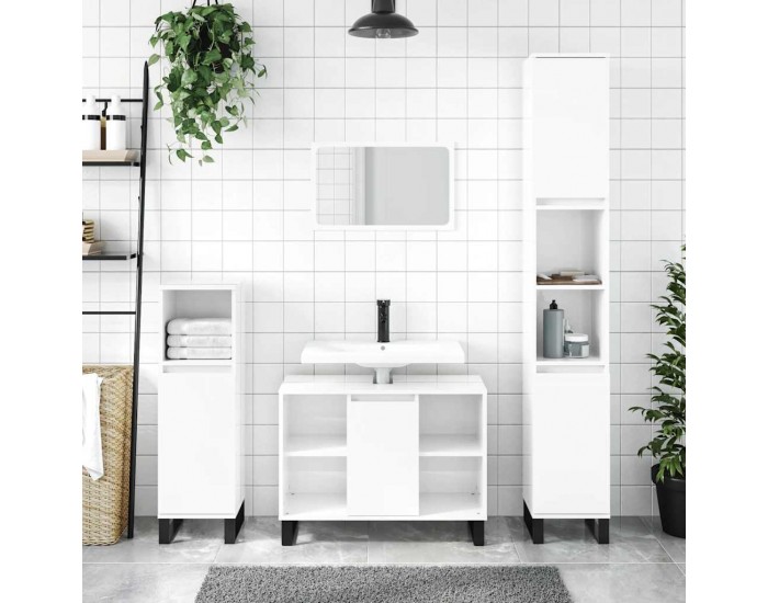 Sonata H Шкаф за баня, бял гланц, 80x33x60 см, инженерно дърво