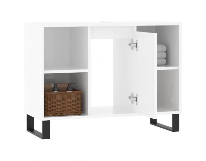 Sonata H Шкаф за баня, бял гланц, 80x33x60 см, инженерно дърво