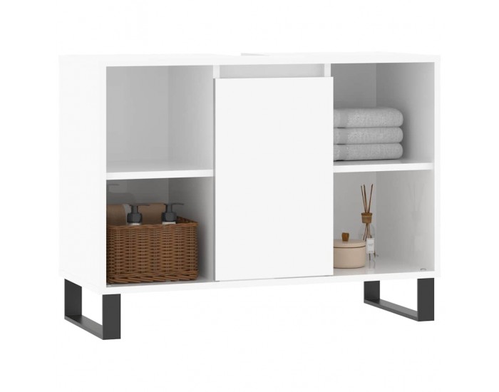 Sonata H Шкаф за баня, бял гланц, 80x33x60 см, инженерно дърво