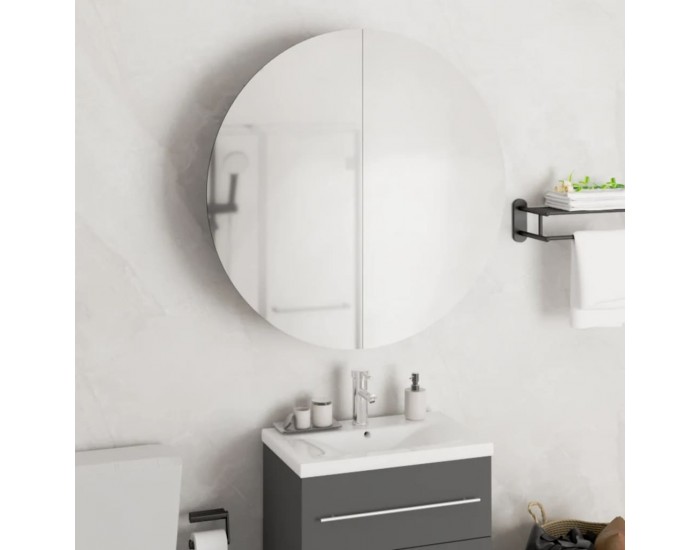 Sonata H Шкаф за баня с кръгло огледало и LED, сив, 54x54x17,5 см