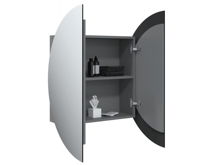 Sonata H Шкаф за баня с кръгло огледало и LED, сив, 54x54x17,5 см