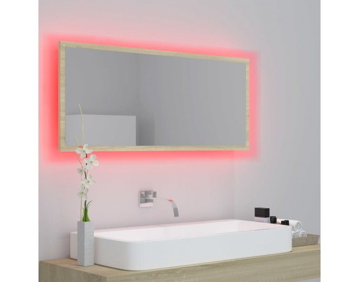 Sonata H LED огледало за баня, дъб сонома, 100x8,5x37 см, акрил