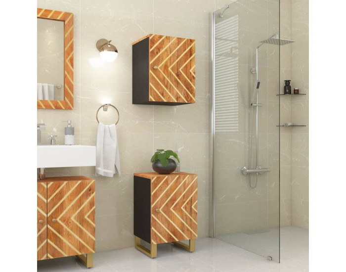 Sonata H Шкаф за баня, кафяво и черно, 38x33,5x58 см, манго масив