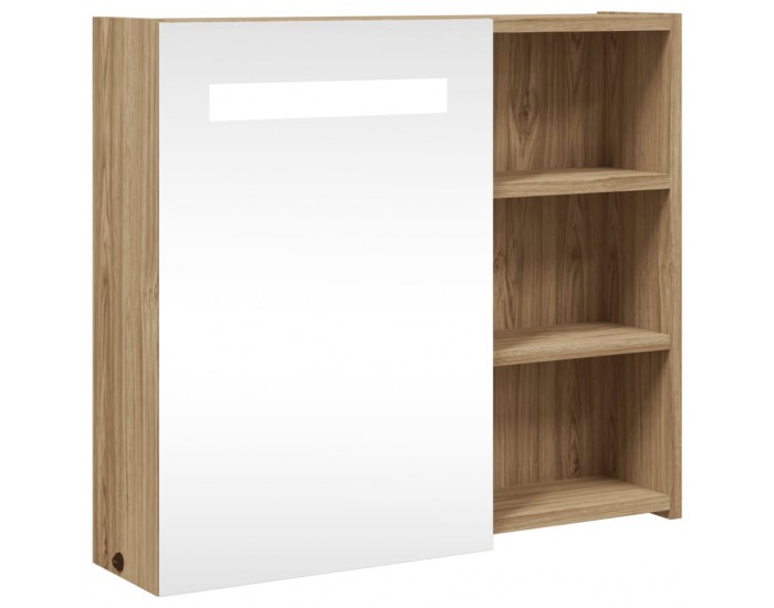 Sonata H Огледален шкаф за баня с LED светлина, дъб, 60x13x52 см