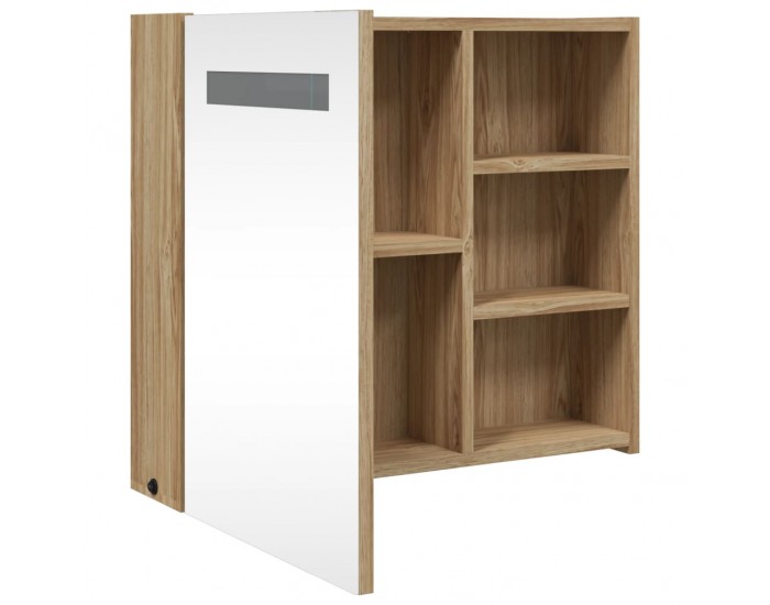 Sonata H Огледален шкаф за баня с LED светлина, дъб, 60x13x52 см