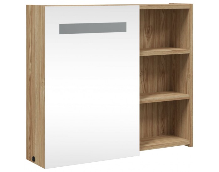 Sonata H Огледален шкаф за баня с LED светлина, дъб, 60x13x52 см