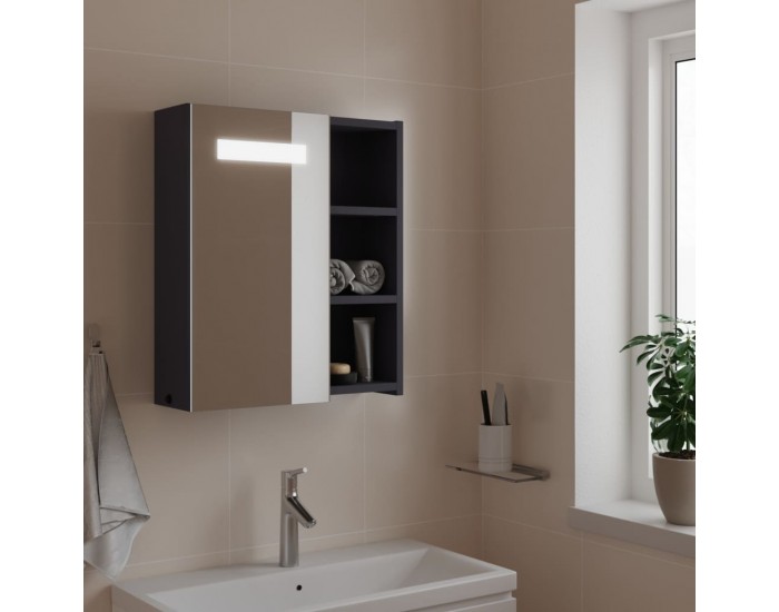 Sonata H Огледален шкаф за баня с LED светлина сив 45x13x52 см