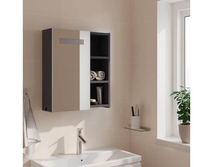 Sonata H Огледален шкаф за баня с LED светлина сив 45x13x52 см