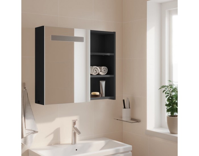 Sonata H Огледален шкаф за баня с LED светлина сив 60x13x52 см