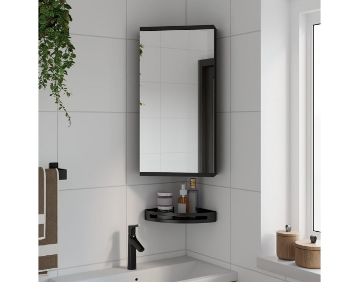 Sonata H Ъглов шкаф с огледало за баня, черен, 30x24x60 см