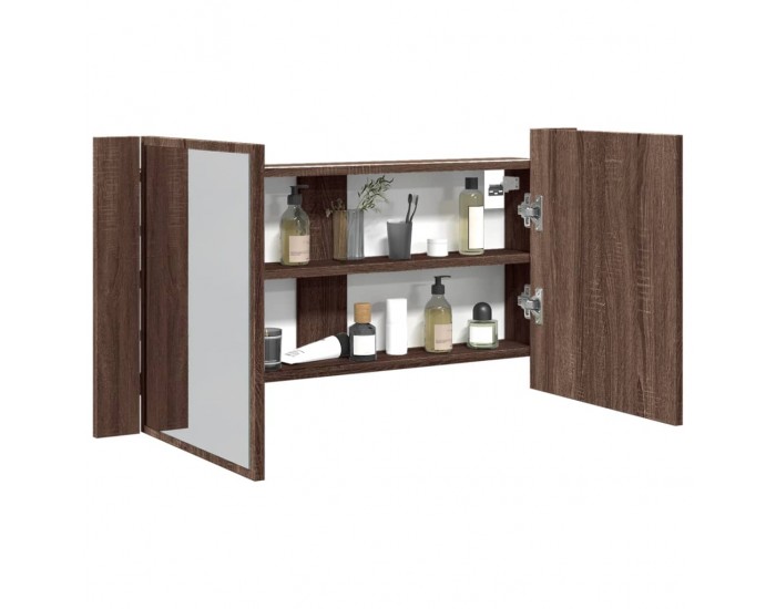 Sonata H Шкаф с LED огледало за баня, кафяв дъб, 90x12x45 см, акрил