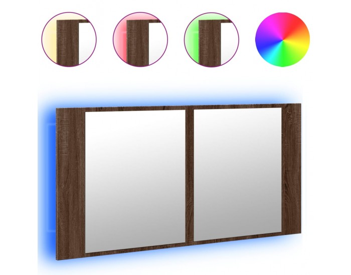 Sonata H Шкаф с LED огледало за баня, кафяв дъб, 90x12x45 см, акрил