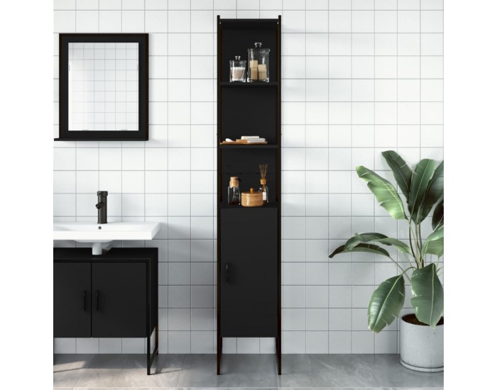 Sonata H Шкаф за баня, черен, 33x33x185,5 см, инженерно дърво