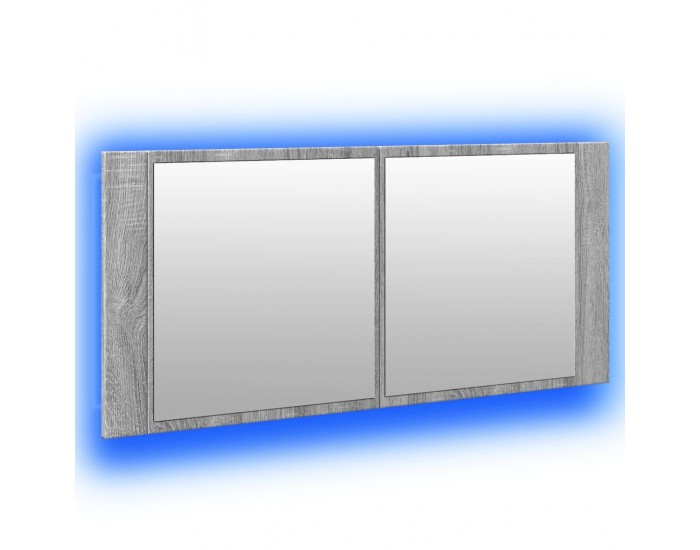Sonata H Шкаф с LED огледало за баня, сив сонома, 100x12x45 см