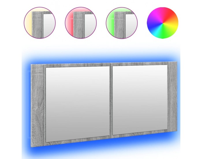 Sonata H Шкаф с LED огледало за баня, сив сонома, 100x12x45 см