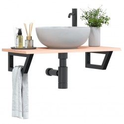 Sonata H Стенен рафт за мивка, стомана и масивно дърво дъб - Шкафове за баня