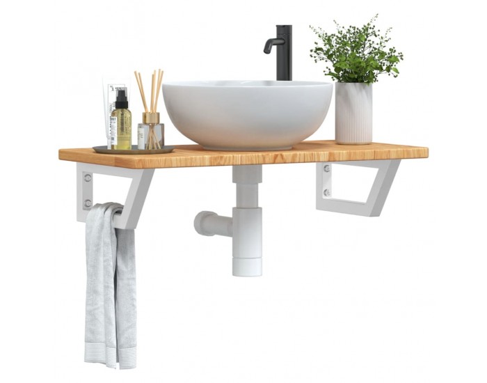 Sonata H Стенен рафт за мивка, стомана и масивно дърво дъб