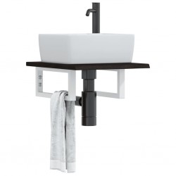 Sonata H Стенен рафт за мивка, стомана и масивно дърво дъб - Шкафове за баня