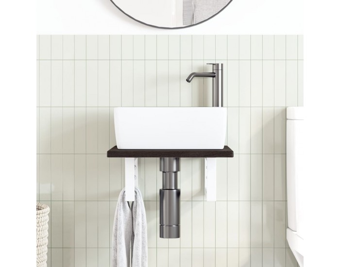 Sonata H Стенен рафт за мивка, стомана и масивно дърво дъб